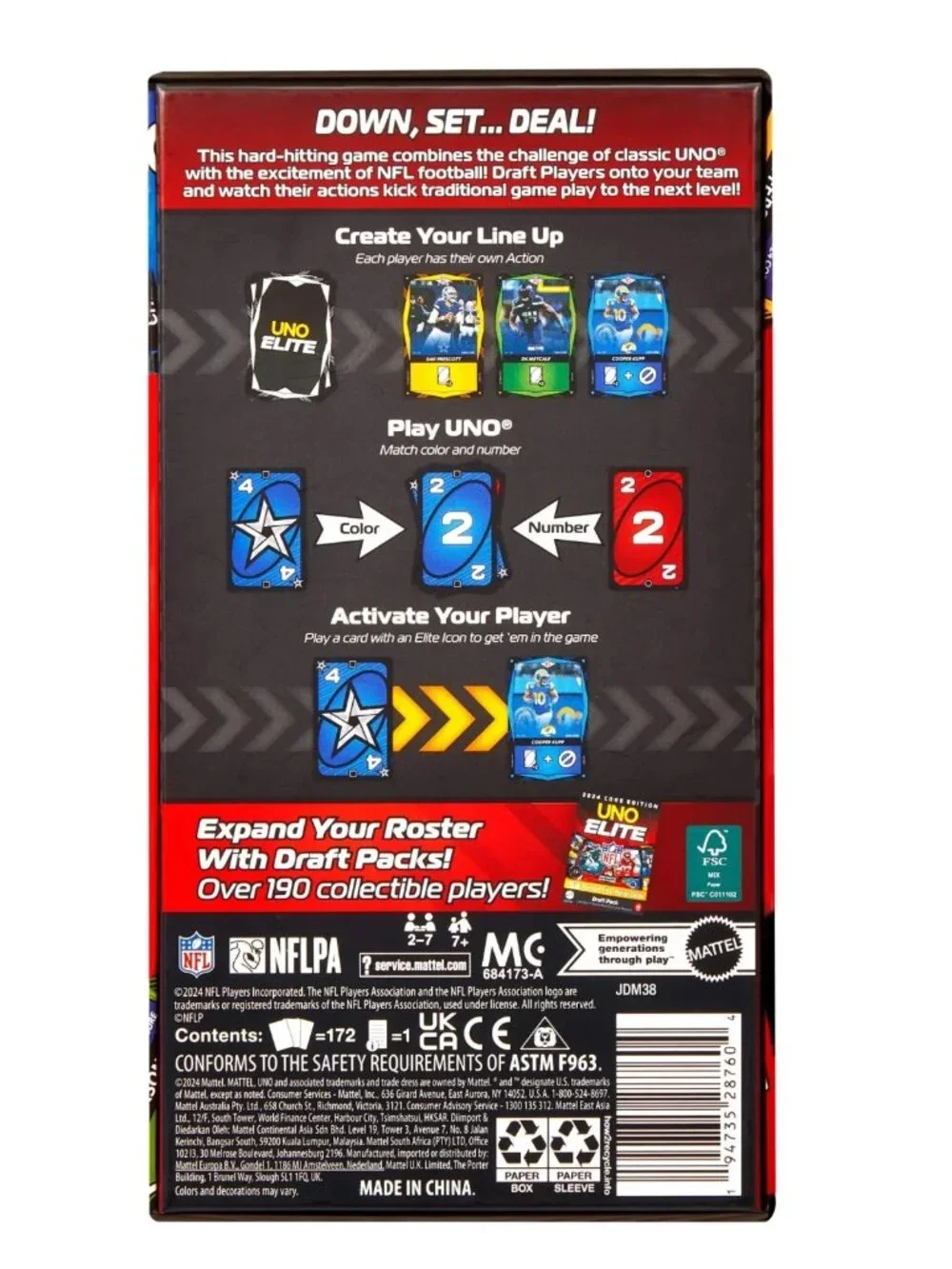 UNO Elite NFL Collector Cards with 4 Surprise Foil Cards for UNO Game Play 2024